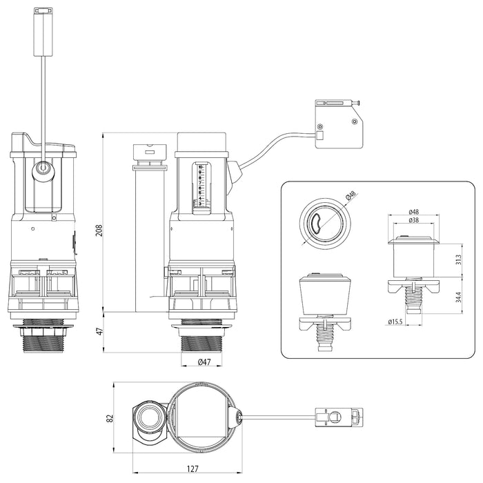 Derwent Macdee Kayla Cable Operated Dual Flush Toilet Cistern Flush Valve AFV40100 / AFV40200